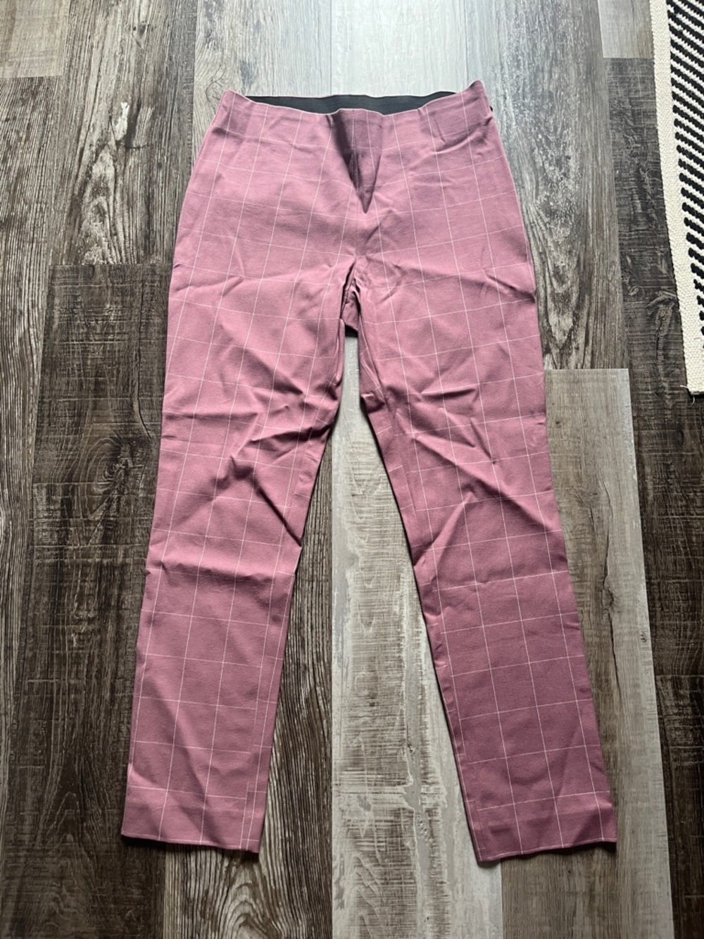 a new day Mauve Plaid High-Waist Trousers with Elastic Waistband